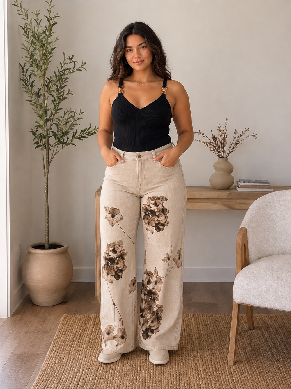 Floral Print Soft Stretch Jeans | Boutique Brand E•C Clothing